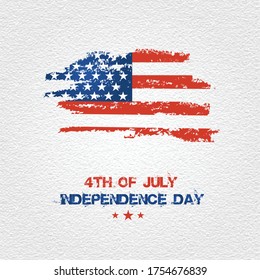 4th of July Independence Day. Texture Flag & Font Style. Grey Texture Background 