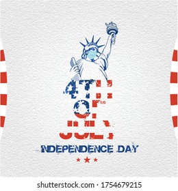 4th of July Independence Day. Texture Font Style. Statue of Liberty with Mask. Grey Texture Background 