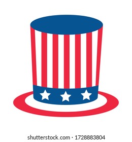 4th of july independence day, top hat with american flag vector illustration flat style icon