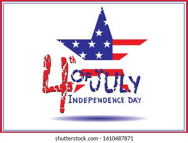 4th of July, Independence day with typography design and american flag in the star shape - Vector