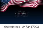 4th of July Independence day of United States, dark blue background with folded wavy flag header