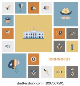 4th of July, Independence Day of the United States, Simple Flat Icons. Vector