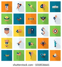 4th of July, Independence Day of the United States, Simple Flat Icons. Vector