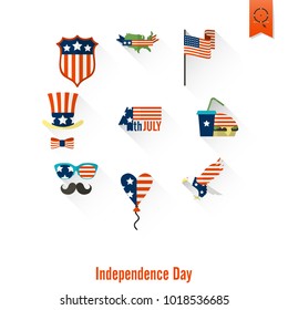 4th of July, Independence Day of the United States, Simple Flat Icons. Vector