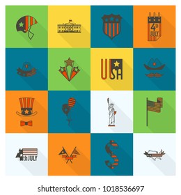 4th of July, Independence Day of the United States, Simple Flat Icons. Vector