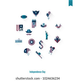 4th of July, Independence Day of the United States, Simple Flat Icons. Vector