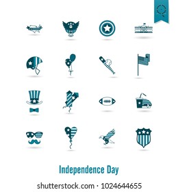 4th of July, Independence Day of the United States, Simple Flat Icons. Vector