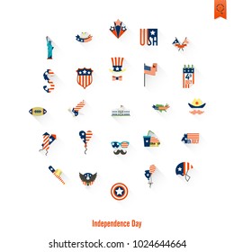 4th of July, Independence Day of the United States, Simple Flat Icons. Vector