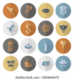 4th of July, Independence Day of the United States, Simple Flat Icons. Vector