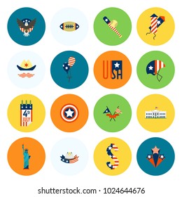 4th of July, Independence Day of the United States, Simple Flat Icons. Vector