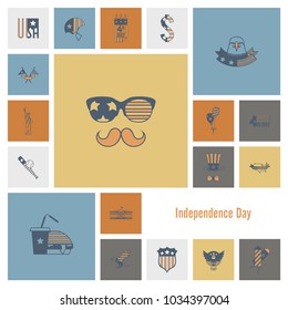 4th of July, Independence Day of the United States, Simple Flat Icons. Vector
