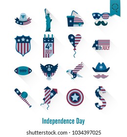 4th of July, Independence Day of the United States, Simple Flat Icons. Vector