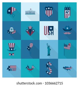 4th of July, Independence Day of the United States, Simple Flat Icons. Vector