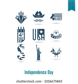 4th of July, Independence Day of the United States, Simple Flat Icons. Vector