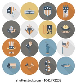 4th of July, Independence Day of the United States, Simple Flat Icons. Vector