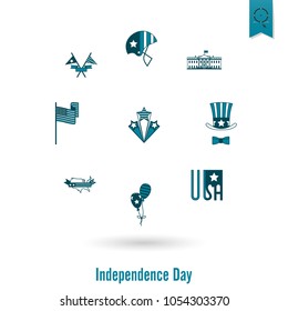 4th of July, Independence Day of the United States, Simple Flat Icons. Vector