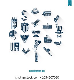 4th of July, Independence Day of the United States, Simple Flat Icons. Vector