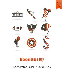 4th of July, Independence Day of the United States, Simple Flat Icons. Vector