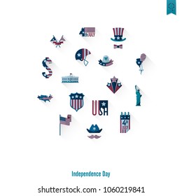 4th of July, Independence Day of the United States, Simple Flat Icons. Vector