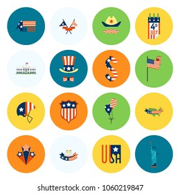 4th of July, Independence Day of the United States, Simple Flat Icons. Vector