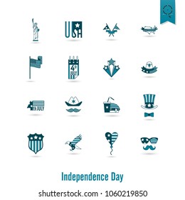 4th of July, Independence Day of the United States, Simple Flat Icons. Vector