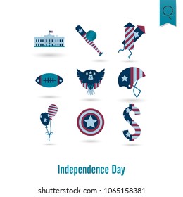 4th of July, Independence Day of the United States, Simple Flat Icons. Vector