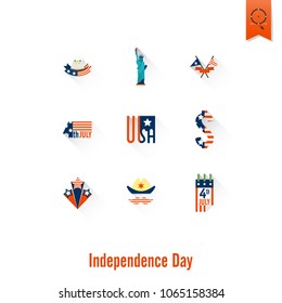 4th of July, Independence Day of the United States, Simple Flat Icons. Vector