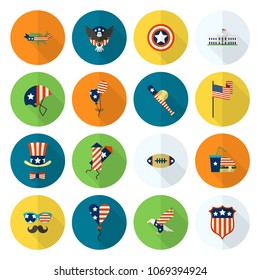 4th of July, Independence Day of the United States, Simple Flat Icons. Vector