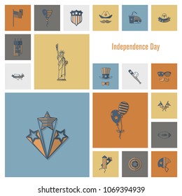4th of July, Independence Day of the United States, Simple Flat Icons. Vector
