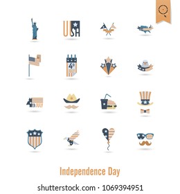 4th of July, Independence Day of the United States, Simple Flat Icons. Vector