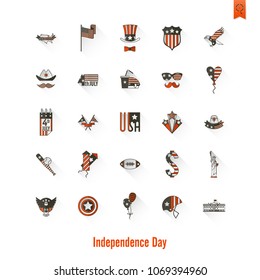 4th of July, Independence Day of the United States, Simple Flat Icons. Vector