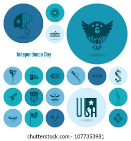 4th of July, Independence Day of the United States, Simple Flat Icons. Vector