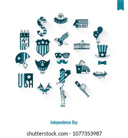 4th of July, Independence Day of the United States, Simple Flat Icons. Vector
