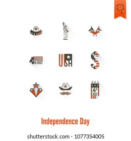 4th of July, Independence Day of the United States, Simple Flat Icons. Vector