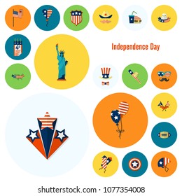 4th of July, Independence Day of the United States, Simple Flat Icons. Vector