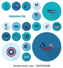 4th of July, Independence Day of the United States, Simple Flat Icons. Vector