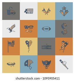 4th of July, Independence Day of the United States, Simple Flat Icons. Vector