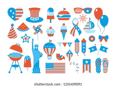 4th of July, Independence Day of the United States, set of elements, stickers and patches for design