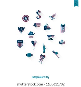 4th of July, Independence Day of the United States, Simple Flat Icons. Vector