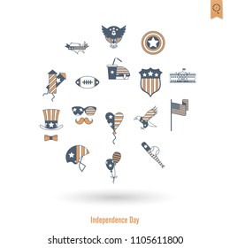 4th of July, Independence Day of the United States, Simple Flat Icons. Vector