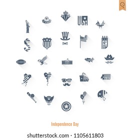 4th of July, Independence Day of the United States, Simple Flat Icons. Vector