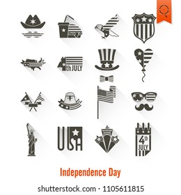 4th of July, Independence Day of the United States, Simple Flat Icons. Vector