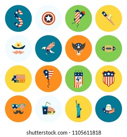 4th of July, Independence Day of the United States, Simple Flat Icons. Vector