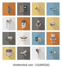 4th of July, Independence Day of the United States, Simple Flat Icons. Vector