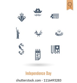 4th of July, Independence Day of the United States, Simple Flat Icons. Vector