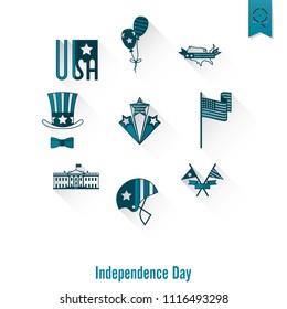 4th of July, Independence Day of the United States, Simple Flat Icons. Vector