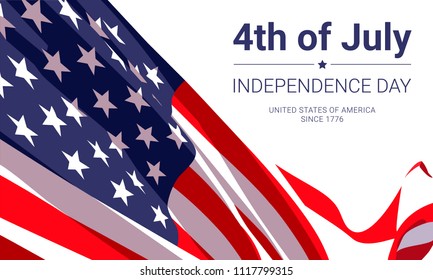 4th of July -  independence day. United States of America since 1776. Vector banner design template with american flag and text on white background.