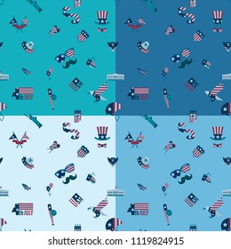 4th of July, Independence Day of the United States, Four Background in Different Colors Vector