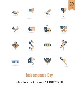 4th of July, Independence Day of the United States, Simple Flat Icons. Vector