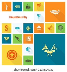 4th of July, Independence Day of the United States, Simple Flat Icons. Vector